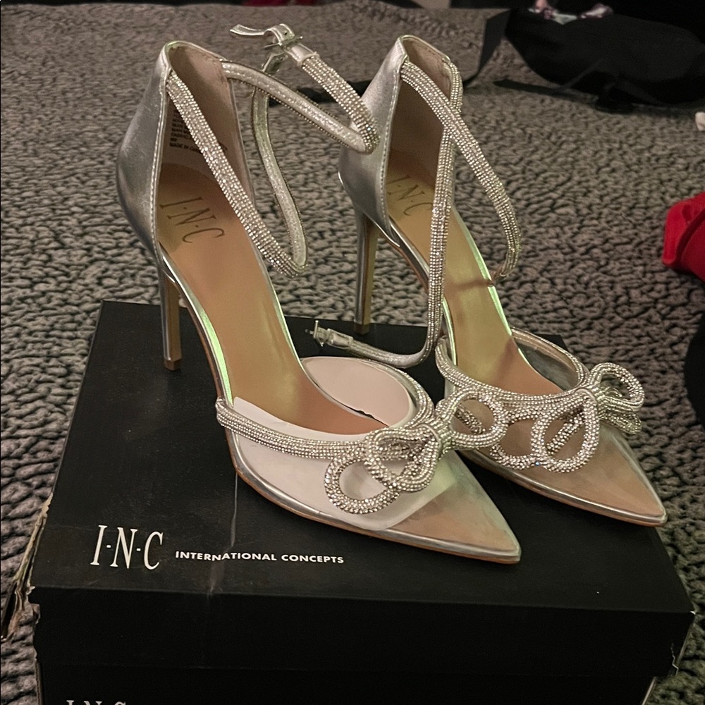 INC International Concepts Women's Metallic Silver Heels
